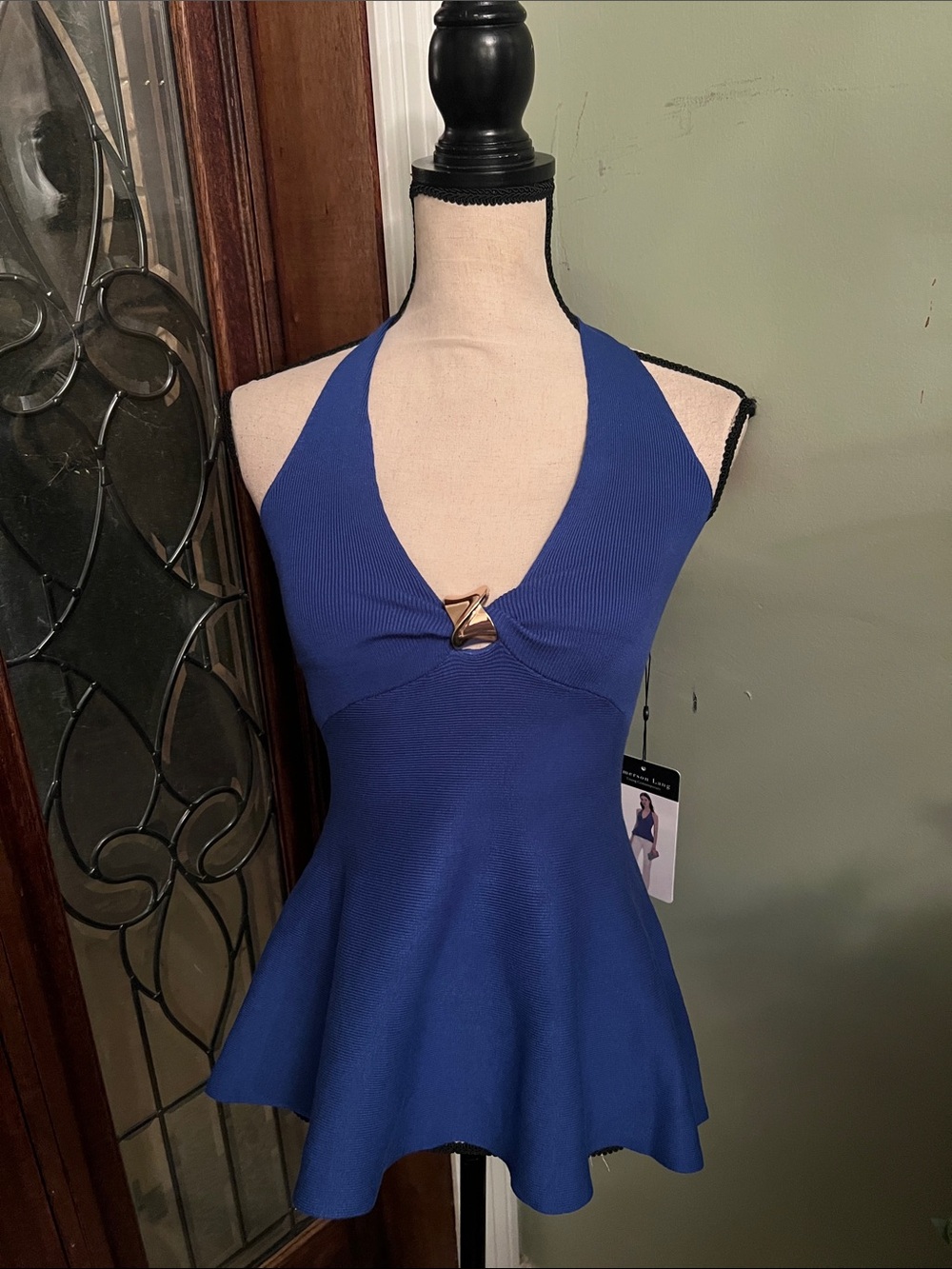 Royal Blue Halter Knit Peplum Top